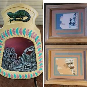 Vintage‎ Set Of Greg Anderson Signed Litho Framed Prints And Pueblo Pottery Lamp